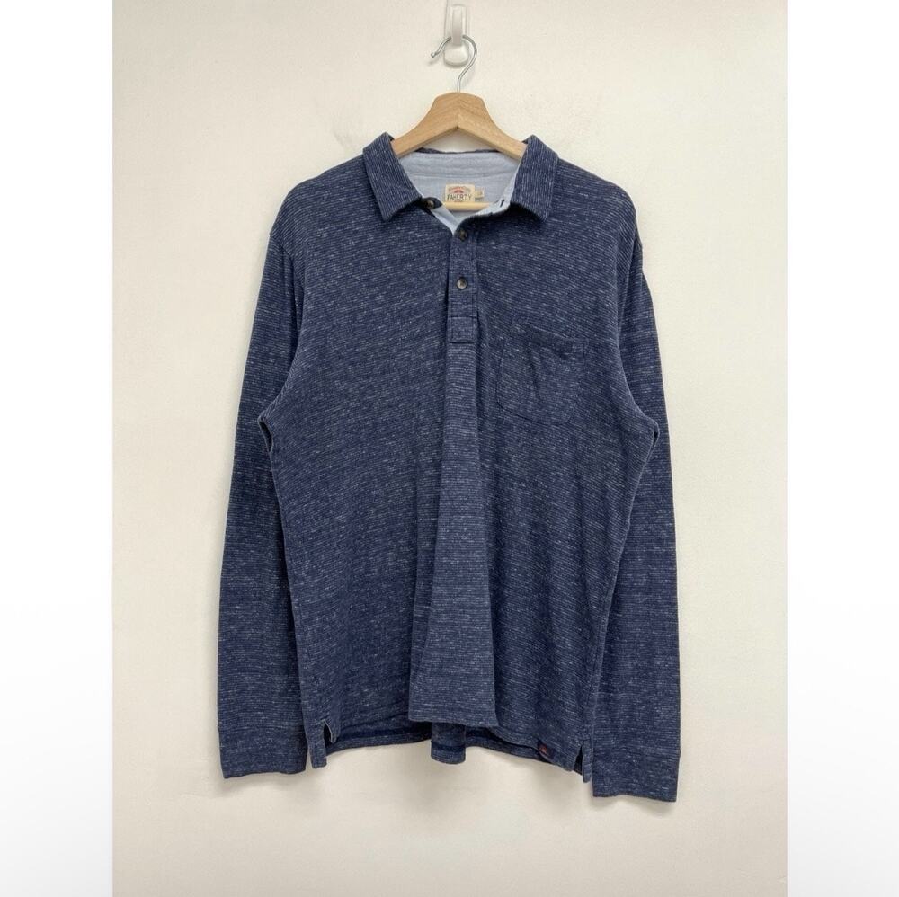 Faherty Men’s Luxe Striped Heather Long Sleeve Polo Organic Cotton Casual Large